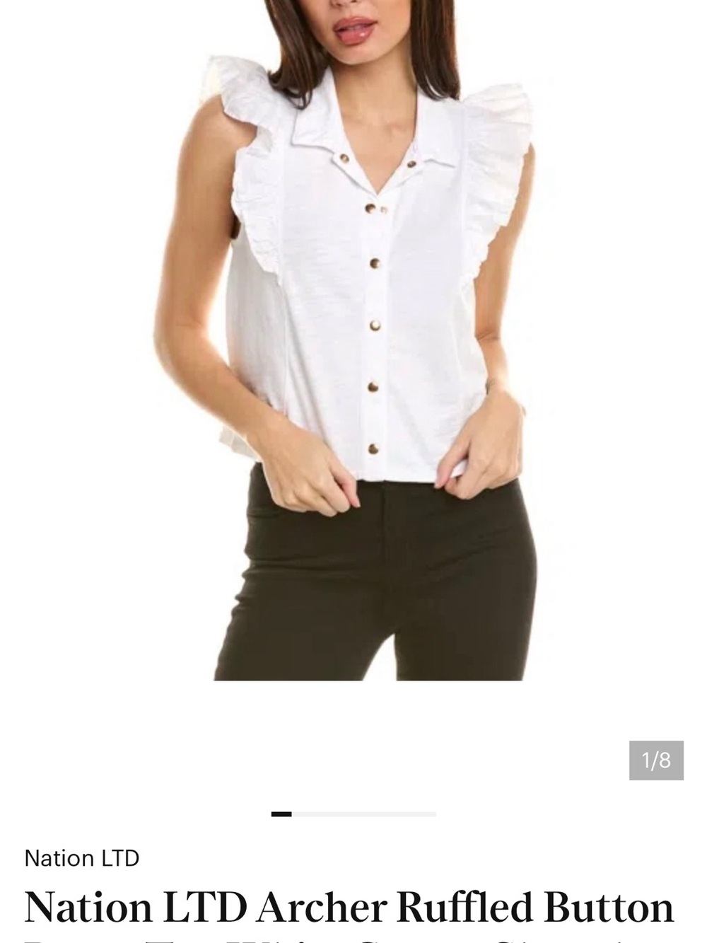 Nation LTD White Ruffled Sleeveless Button-Front Blouse